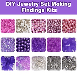 DIY ジュエリーセット ファインディングキット  ステンレススチールのピアスフックとピンを含む  合金の留め金  ガラス＆アクリルビーズ  伸縮性のある糸  パープル&nbsp;DIY-FS0008-57