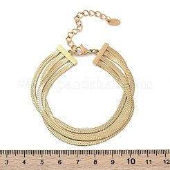 304ステンレススチール製スネークチェーンマルチ連ブレスレット女性用  18KGP本金メッキ  6-3/4インチ（17cm）&nbsp;BJEW-Z095-01A-G