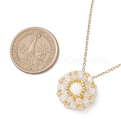 Natural Mashan Jade & Glass Seed Beaded Flat Round Pendant 304 Stainless Steel Cable Chain Necklaces&nbsp;NJEW-MZ00129-02