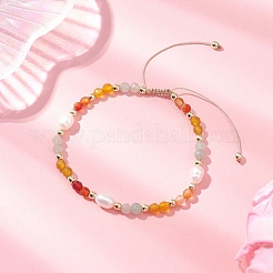 Natural Amazonite & Agate & Green Aventurine &  Cultured Freshwater Pearl  Beads Braided Bead Bracelets for Women&nbsp;BJEW-JB12666-01