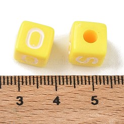 不透明なアクリルビーズ  クラフトビーズ  文字付きのキューブ  きいろ  10x10.5x10.5mm  穴：3.5mm  約588個/500g&nbsp;AC-CBA7818-01C