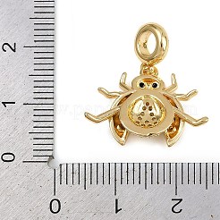 真鍮パヴェのカラフルなキュービックジルコニアのヨーロピアンダングルチャーム  てんとう虫の大きな穴のペンダント、長持ちするメッキ  カドミウムフリー＆鉛フリー  ラックめっき  ゴールドカラー  22.5mm  穴：3.8mm&nbsp;KK-C114-08G