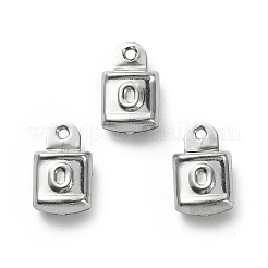 変色しない304ステンレススチールペンダント  letter.o チャーム付きロック  ステンレス鋼色  11.5x7x4mm  穴：0.8mm&nbsp;STAS-D243-13