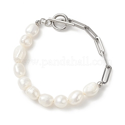 Natural Baroque Pearl Beaded Necklace & Bracelet with 304 Stainless Steel Paperclip Chains&nbsp;SJEW-JS01262
