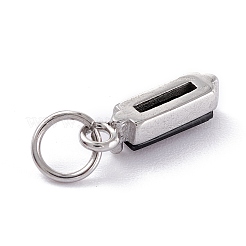 304ステンレススチールキュービックジルコニアペンダント  長方形  ブラック  17x4x4mm  穴：5mm&nbsp;X-STAS-E487-21P-05