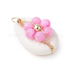 5Pcs 5 Styles Dyed Natural Freshwater Shell Beaded Flower Copper Wire Wrapped Natural Cowrie Shell Pendants&nbsp;PALLOY-JF03441-01