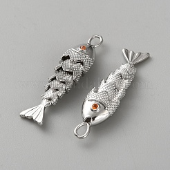 真鍮チャーム  魚  プラチナ  39.5x10x7.5mm  穴：2.5x4mm&nbsp;KK-WH0816-028P-03