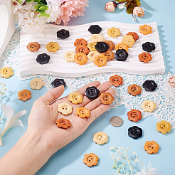 90Pcs 6 Colors 2-Hole Wood Flower Buttons&nbsp;BUTT-TA0001-40D