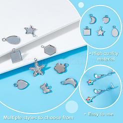 90Pcs 9 Styles 201 Stainless Steel Pendant Cabochon Settings&nbsp;STAS-GA0001-34