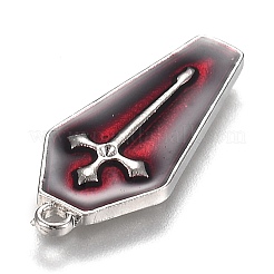 ハロウィンテーマアロイエナメルペンダント  十字架のついた赤い棺  レッド  25.5x11x3mm  穴：1.2mm&nbsp;X-ENAM-J649-14P-02