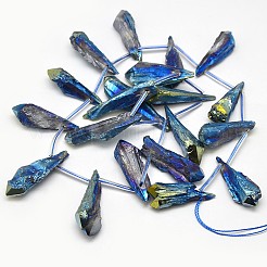 電気メッキ天然石クオーツクリスタルビーズ連売り  ナゲット  18~35x6~14x6~12mm  穴：1mm  約22個/連  15.74インチ&nbsp;G-L135-08