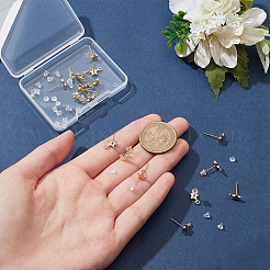 真鍮スタッドピアス金具9組  水平ループ付き  スター  30個のプラスチック製イヤーナット付き  ゴールドカラー  9.5x6.5mm  穴：1.3mm  ピン：0.6mm&nbsp;KK-BC0011-14