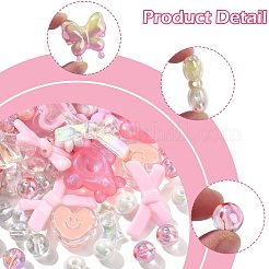 透明と不透明のアクリルビーズ100種類19個  混合図形  ピンク  9~25x10~34x3.5~28mm  穴：1.5~4mm&nbsp;MACR-FS0002-36