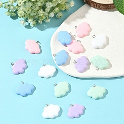15本5色レジンペンダント  プラチナメッキ鉄ループ付き  雲  ミックスカラー  22x26x5mm  穴：2mm  3個/カラー&nbsp;RESI-YW0005-57