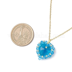 7個 7色ガラス＆ガラスシードビーズハートペンダント 304ステンレススチールアズキチェーンネックレス レディース  ゴールドカラー  ミックスカラー  17.95インチ（45.6cm）  1pc /カラー&nbsp;NJEW-MZ00131