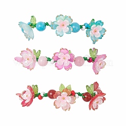 女性用花柄アクリルビーズ編みビーズブレスレット3個  ABSプラスチックと樹脂製の模造真珠ビーズキャップと染色された天然の馬山翡翠の丸いビーズ付き  ミックスカラー  内径：1-3/4~3インチ（4.5~7.5cm）&nbsp;BJEW-MZ00184