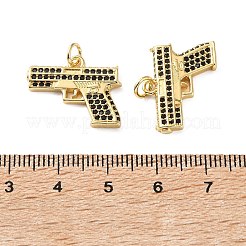 真鍮製マイクロパヴェキュービックジルコニアペンダント  銃の形をしたチャーム  18KGP本金メッキ  ブラック  20x16x2.5mm  穴：3mm&nbsp;KK-H279-04G-01