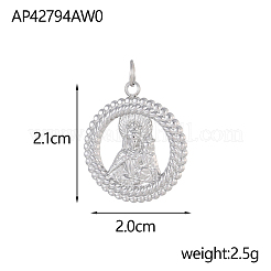 304ステンレスペンダント  聖母カルメンのチャームが付いたフラットラウンド型  ステンレス鋼色  21x20mm&nbsp;STAS-OY002-20P