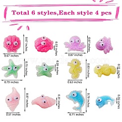 22個6スタイルの海洋動物樹脂カボション  ミックスカラー  17~22x13~20x6.5~8.5mm&nbsp;CRES-SZ0001-23