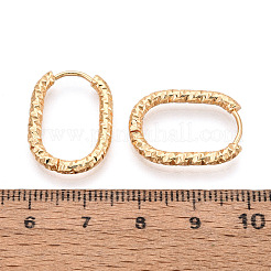 304ステンレススチールフープピアス  テクスチャ付き楕円形  18KGP本金メッキ  21.5x16x2.5mm&nbsp;STAS-T074-31G