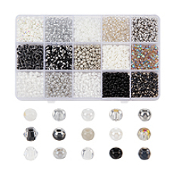 2396個15スタイルガラスシードビーズ  丸い穴  ラウンド  ミックスカラー  4~4.5x3~3.5mm  穴：1.4~1.5mm  10g /スタイル&nbsp;SEED-PH0002-39
