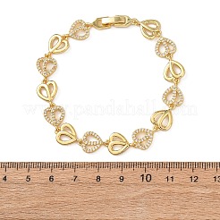 Brass Micro Pave Clear Cubic Zirconia Heart Link Chain Bracelets for Women&nbsp;BJEW-F530-07G