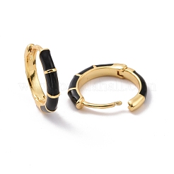 Black Enamel Bamboo Shape Hoop Earrings&nbsp;EJEW-C030-07G