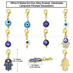 18 個 9 スタイルナザールボンジュウ合金エナメル & 手作りランプワークペンダント装飾  亜鉛合金カニカン付き  ミックスカラー  31~34mm  2個/スタイル&nbsp;HJEW-CJ00018