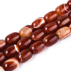 天然石瑪瑙ビーズ連売り  染め  バレル  チョコレート  16~18x12~13.5mm  穴：1mm  約22個/連  15.35インチ（39cm）&nbsp;G-N356-02A-11