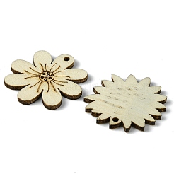 木製ペンダント100個  花のチャーム  ベージュ  31.5~32.5x31.5~32x2.5mm  穴：1.8~2mm  100個/セット&nbsp;X1-WOOD-G020-10