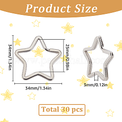 30個の鉄製スプリットキーリング  キーホルダークラスプ  スター  ステンレス鋼色  34x34mm&nbsp;STAS-SC0009-04