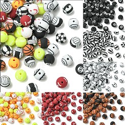 60個の手作りポリマークレイビーズ  球技  混合図形  9.5~10mm  穴：1.5~2mm&nbsp;CLAY-YW0002-41A