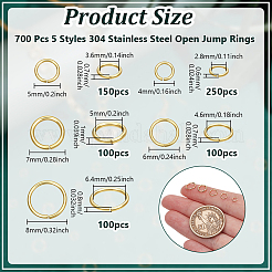 700個 5スタイル 304ステンレススチールオープン丸カン  ラウンド  DIYジュエリー製作用  18KGP本金メッキ  4~8x0.6~0.8mm  内径：2.8~6.4mm&nbsp;STAS-NB0001-98