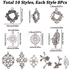80Pcs 10 Styles Flower Theme Tibetan Style Alloy Connector Charms&nbsp;FIND-SC0007-57