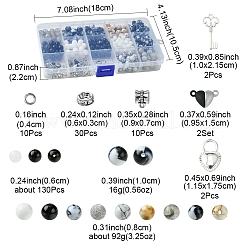 DIY Alloy & Round Natural White Jade & Obsidian & Crackle Agate & Synthetic Howlite Beads Couple Bracelets Jewelry Making Kits&nbsp;DIY-FS0007-49
