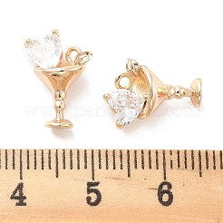 真鍮製ガラスチャーム  多面カット  ハートのカクテル  18KGP本金メッキ  14x10x7mm  穴：1.2mm&nbsp;KK-M102-32G
