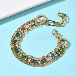 304 Stainless Steel & Glass Double Layers Chain Bracelets for Women&nbsp;BJEW-F540-10G