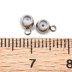 304ステンレス鋼チューブベイル  ゴム栓付き  ラウンド  ステンレス鋼色  5.5x4x3.5mm  穴：0.8mm＆1.2mm&nbsp;STAS-G354-02B-P