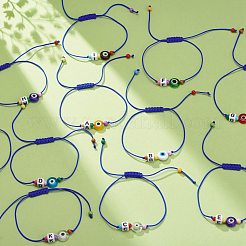 26Pcs 26 Style Initial Letter A~Z Acrylic & Evil Eye Lampwork Braided Bead Bracelets Set&nbsp;BJEW-JB08659