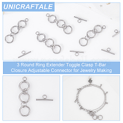 304ステンレススチールトグル留め具  オープン丸カン付き  ステンレス鋼色  リング：32x16x6mm  穴：3mm  バー：18x7x2mm  穴：3mm  丸カン：12x2ミリ  内径：8mm。&nbsp;DIY-AB00003