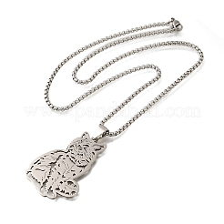 201 Stainless Steel Box Chain Hollow Cute Cat Pendant Necklaces&nbsp;NJEW-S003-09P
