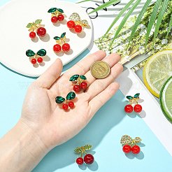 10個 5スタイル チェリー合金ラインストーンブローチピン 衣類 バックパック用  樹脂と  ミックスカラー  21~30x12~29mm  2個/スタイル&nbsp;JEWB-CJ0001-82