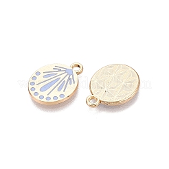 メッキ合金エナメルチャームラック  貝殻の形をしたチャームが付いたフラットラウンド  ゴールドカラー  ライトスカイブルー  16x12x1.5mm  穴：1.6mm&nbsp;ENAM-N070-01D-01G-01