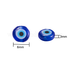 Handmade Evil Eye Lampwork Flat Round Beads Strands&nbsp;LAMP-SZ0001-01B