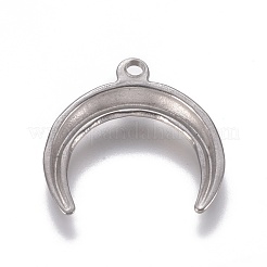 変色しない304ステンレススチールペンダント  ダブルホーン/三日月  ステンレス鋼色  18.8x19.2x2.2mm  穴：1.8mm&nbsp;STAS-E474-35