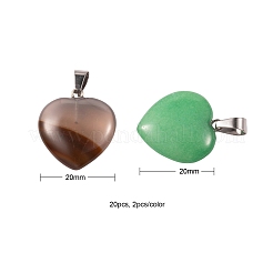20Pcs 10 Style Heart Natural Gemstone Pendants&nbsp;G-LS0002-16