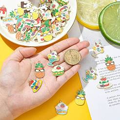 40個10スタイルアロイエナメルペンダント  カドミウムフリー＆鉛フリー  ストロベリーケーキ/パイナップル/アイスクリームチャーム  ゴールドカラー  ミックスカラー  20~28x13~25x1.3mm  穴：1.6~1.8mm  4個/スタイル&nbsp;ENAM-CJ0003-95