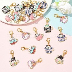 24個 6スタイル プリント合金エナメルペンダント装飾  カップの中の猫  合金製カニカン付き  ミックスカラー  38~41mm  4個/スタイル&nbsp;HJEW-YW00247