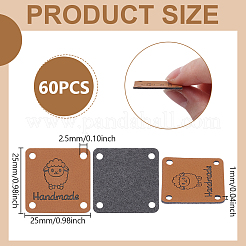 合成皮革ラベルタグ60個  DIYジーンズ用  バッグ  靴  帽子アクセサリー  羊  25x25x1mm  穴：2.5mm&nbsp;FIND-UN0007-61A