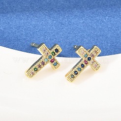 Brass Micro Pave Cubic Zirconia Stud Earrings&nbsp;EJEW-F405-19A-G
